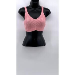 NASTY GAL COLLECTION Women's Light Pink Ribbed V-Neck Cropped Tank Top SZ S